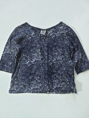Rum Reggae Popover Top Womens XS Blue White Seashell Print Tropical Resortwear